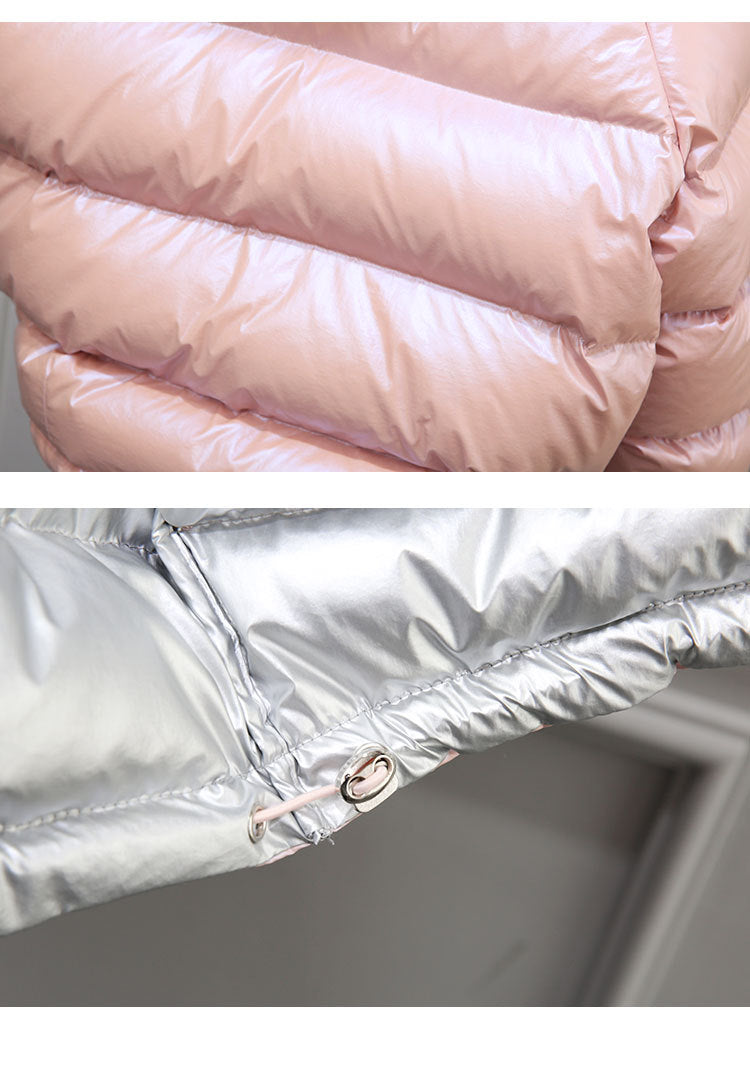 Winter Big Fur Collar Double-sided Wear Net Red Shiny Silver Jacket Female Fox Fur Down Jacket