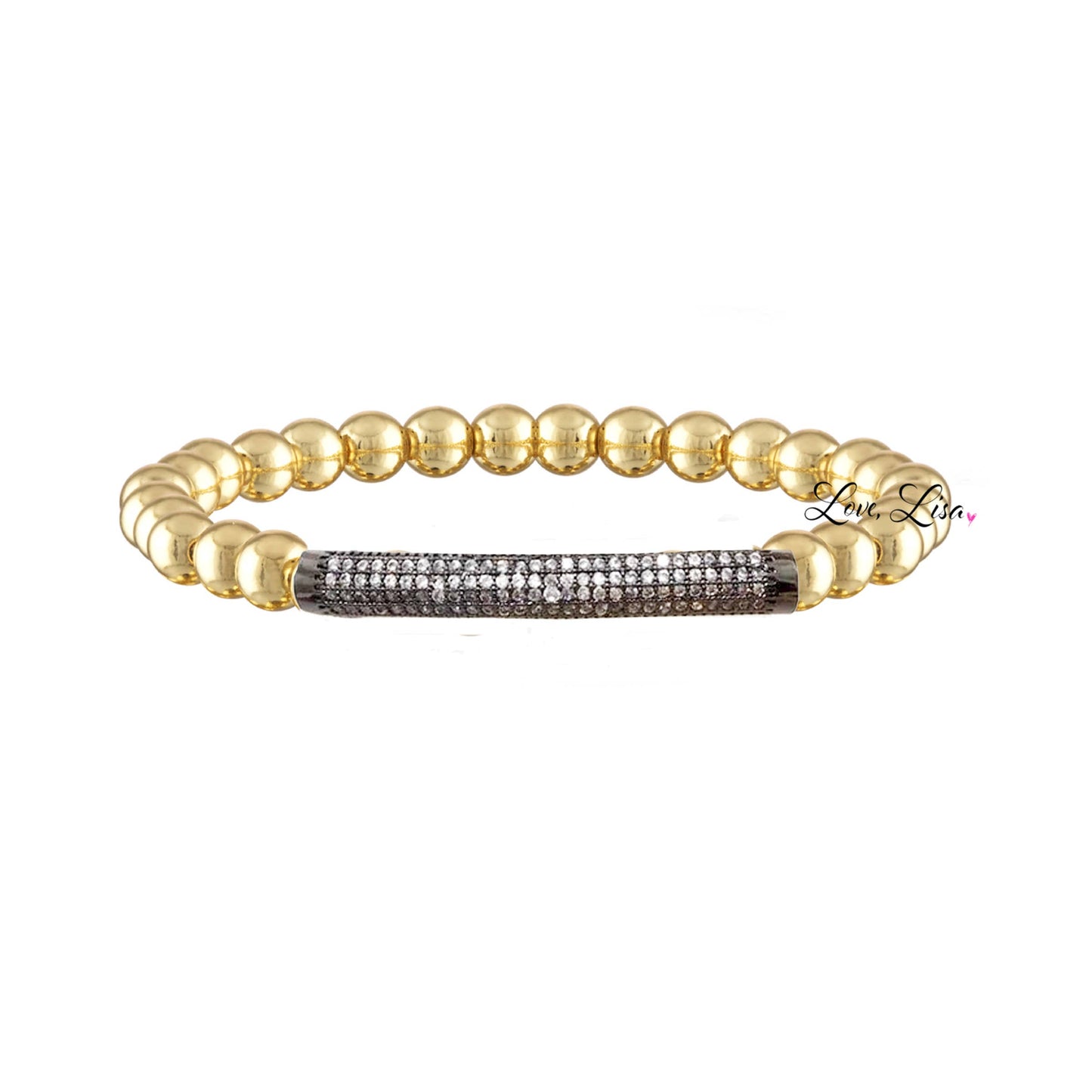 Lexi Pave 6mm Beaded Bar Bracelet