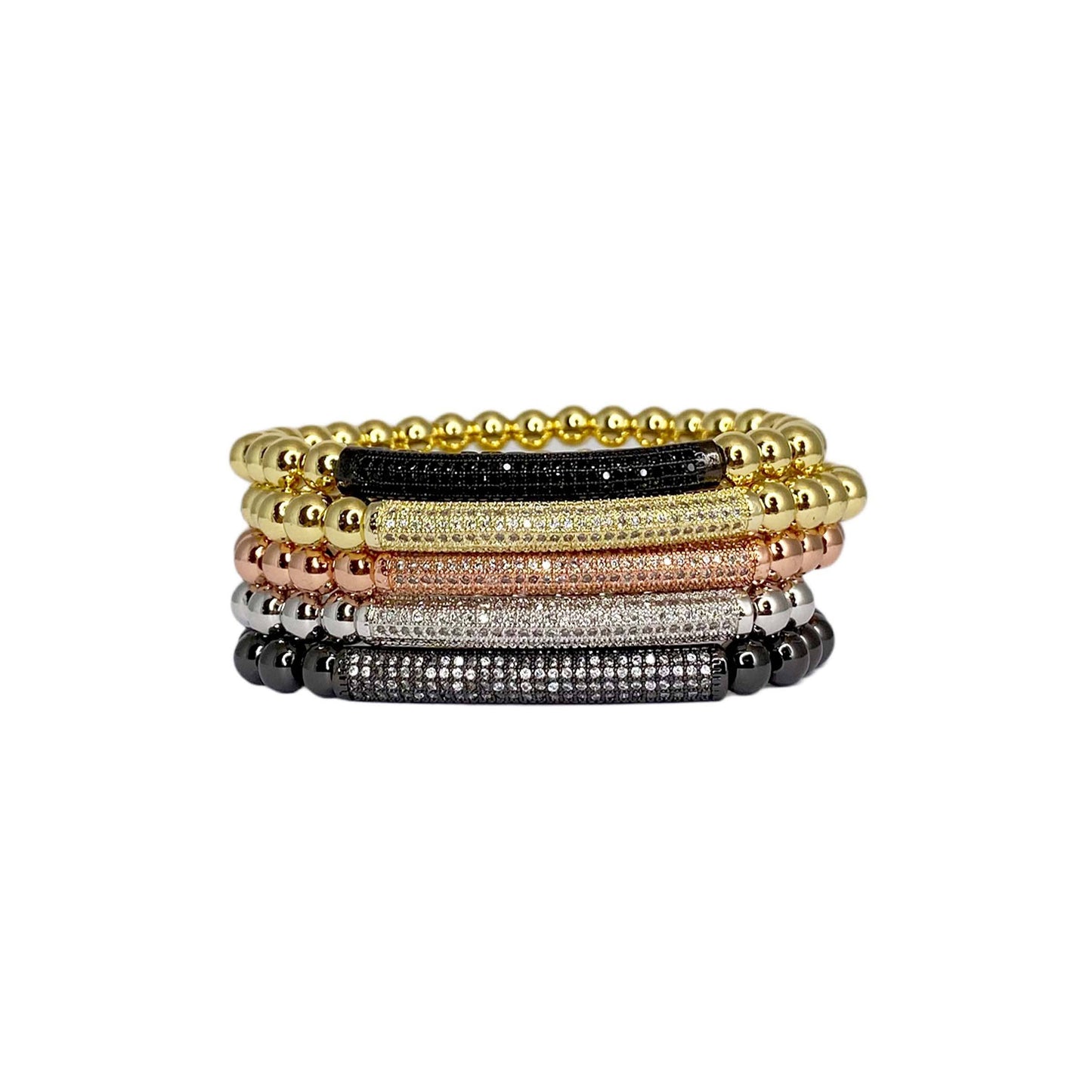 Lexi Pave 6mm Beaded Bar Bracelet