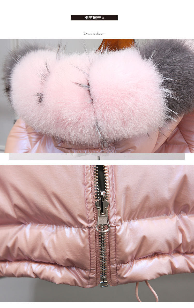 Winter Big Fur Collar Double-sided Wear Net Red Shiny Silver Jacket Female Fox Fur Down Jacket