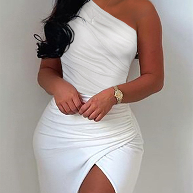 Sexy Off-shoulder Pleated High Slit Dress