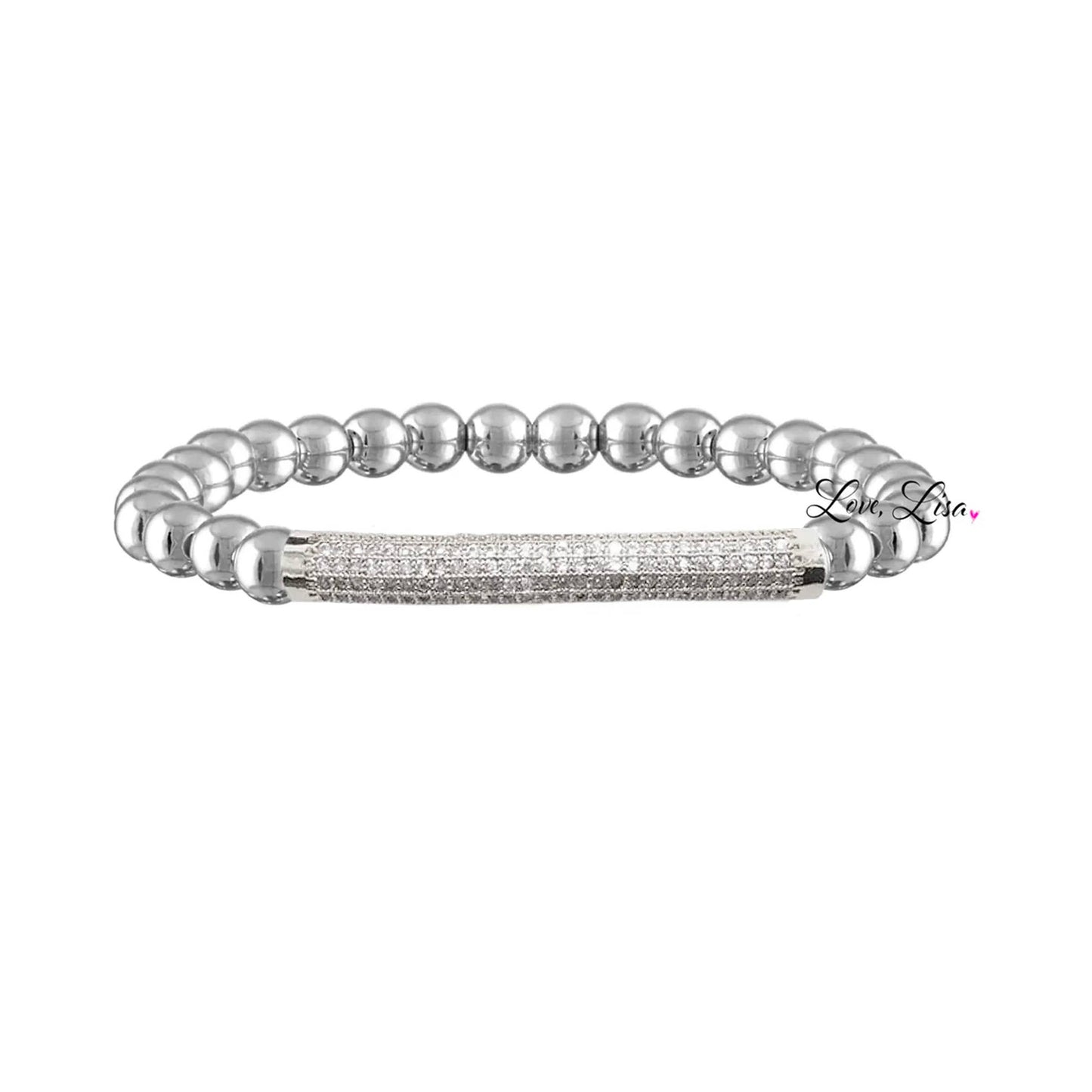 Lexi Pave 6mm Beaded Bar Bracelet